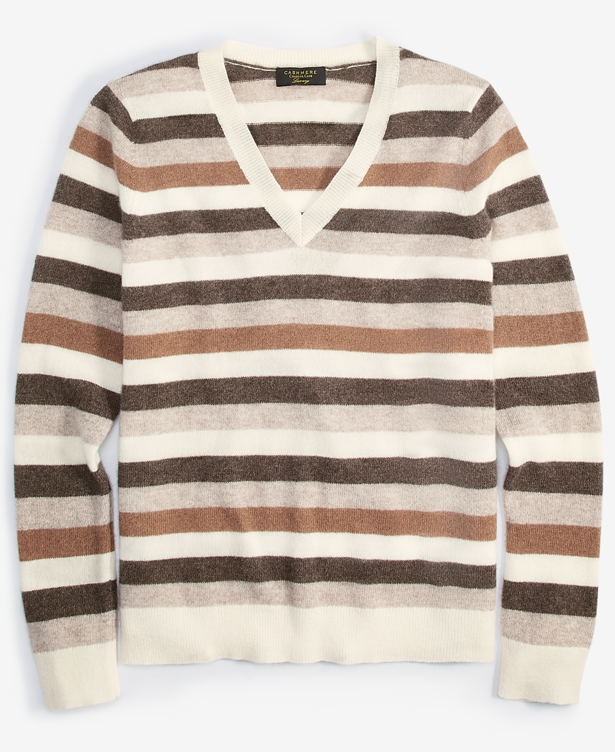 Charter Club Women's Petite Striped 100% Cashmere V-Neck Sweater, Created for Macy's