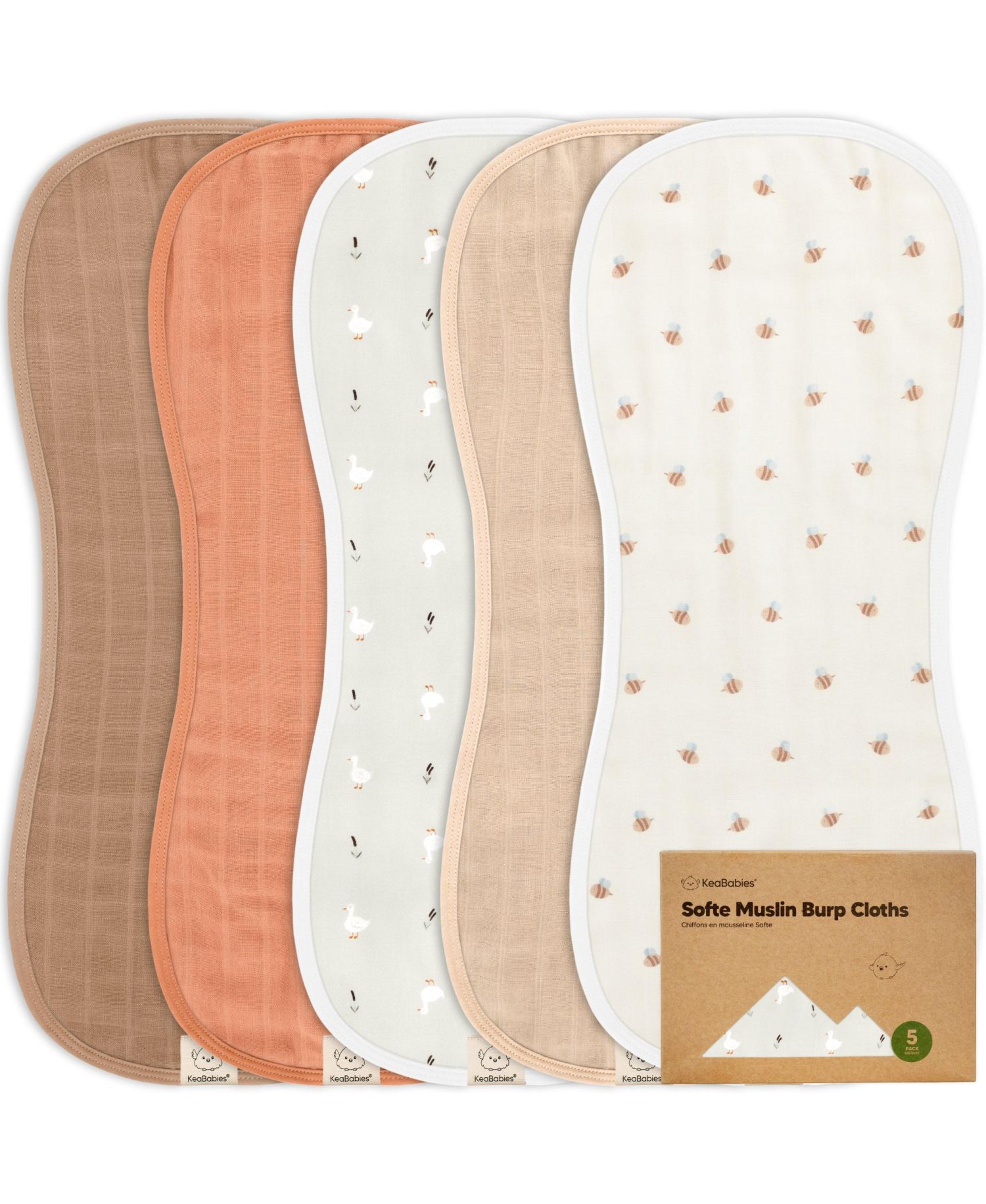 5pk Softe Muslin Burp Cloths for Baby Girls and Boys, Organic Burping Cloths for Babies, Baby Burp Clothes