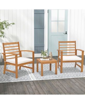 3 PCS Outdoor Furniture Set Acacia Wood Conversation Set with Soft Seat Cushions