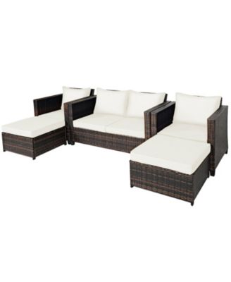 5 Pieces Patio Rattan Furniture Conversation Sets with Removable Cushions