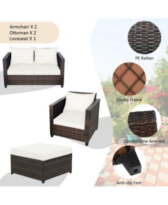 5 Pieces Patio Rattan Furniture Conversation Sets with Removable Cushions