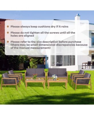 4 Pieces Patio Rattan Conversation Sets with Removable Cushions