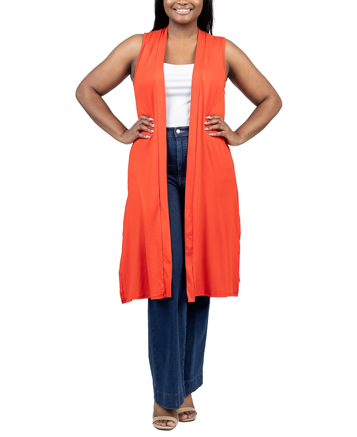 Shop 24seven Comfort Apparel Plus Size Asymmetric Open Front Cardigan Sweater In Orange