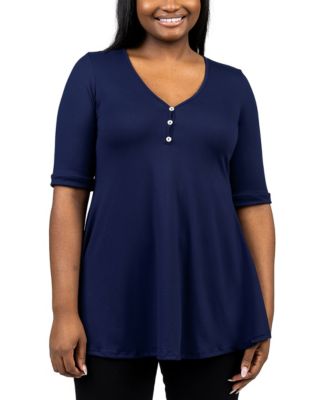 Plus Size Elbow Sleeve Henley Tunic Top
