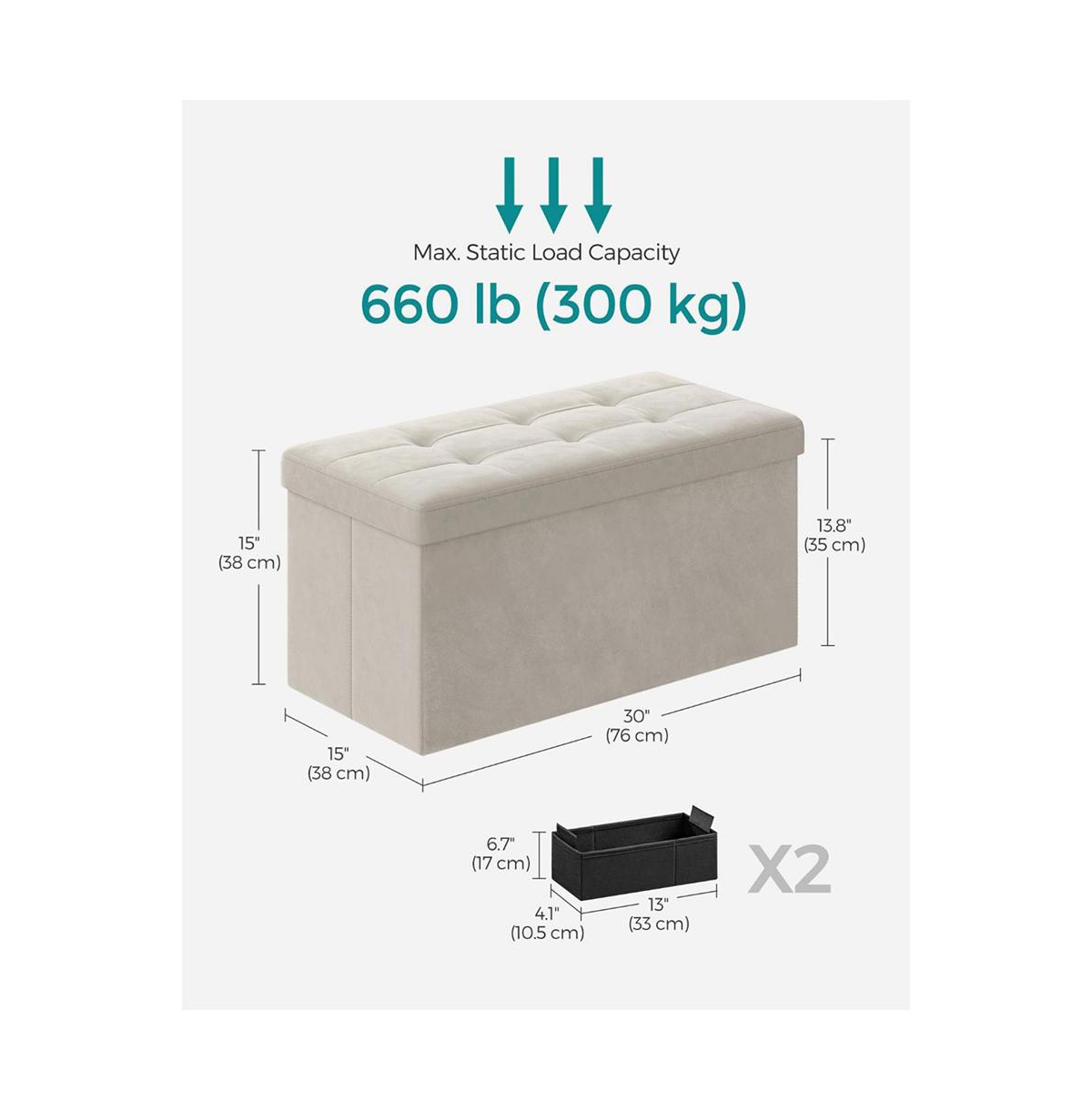 Slickblue Storage Ottoman, Foldable Velvet Storage Bench, 2 Extra Storage Boxes, for Entryway, Living Room, Bedroom