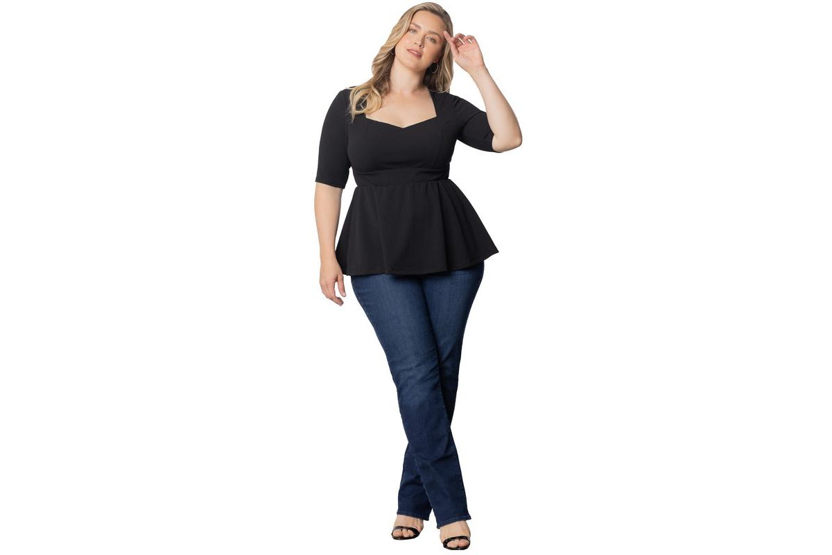 Kiyonna Plus Size Posh Peplum Top with Sweetheart Neckline