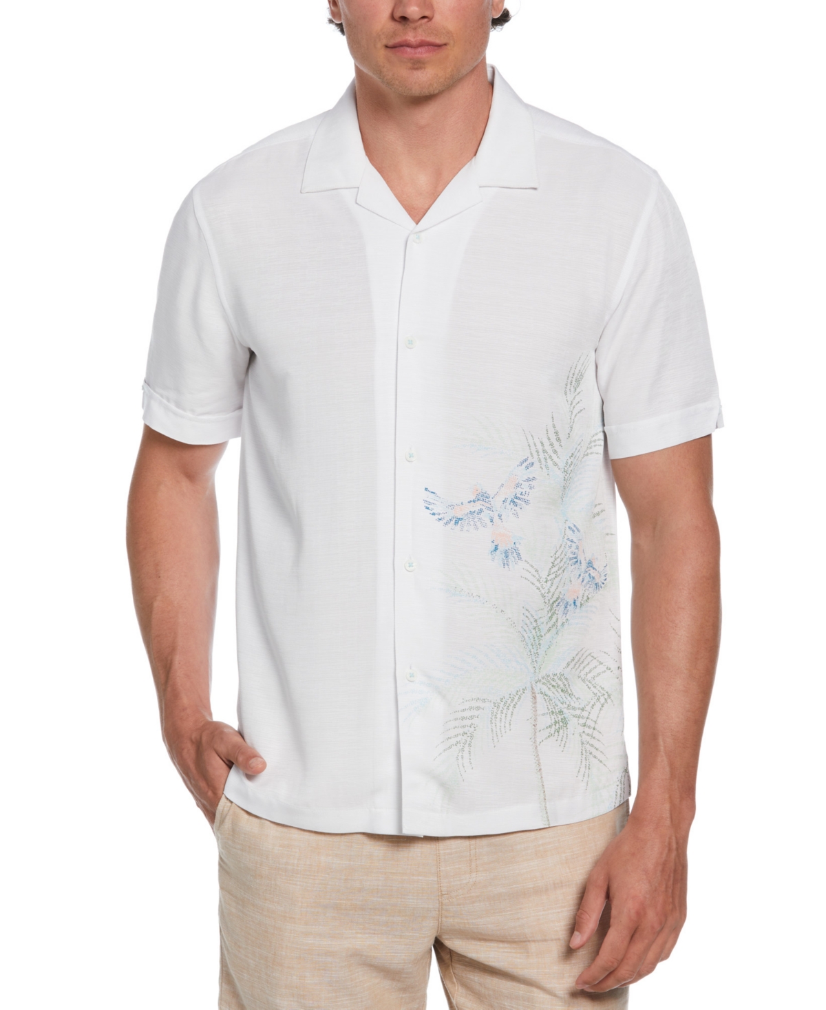 Men's Textured Short Sleeve Button-Front Parrot Print Camp Shirt - Brilliant