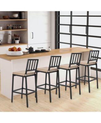 Set of 2 Patio Bar Chairs with Detachable Cushion and Footrest