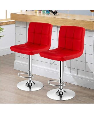 Set of 2 Adjustable Swivel Bar Stools with Back and Footrest