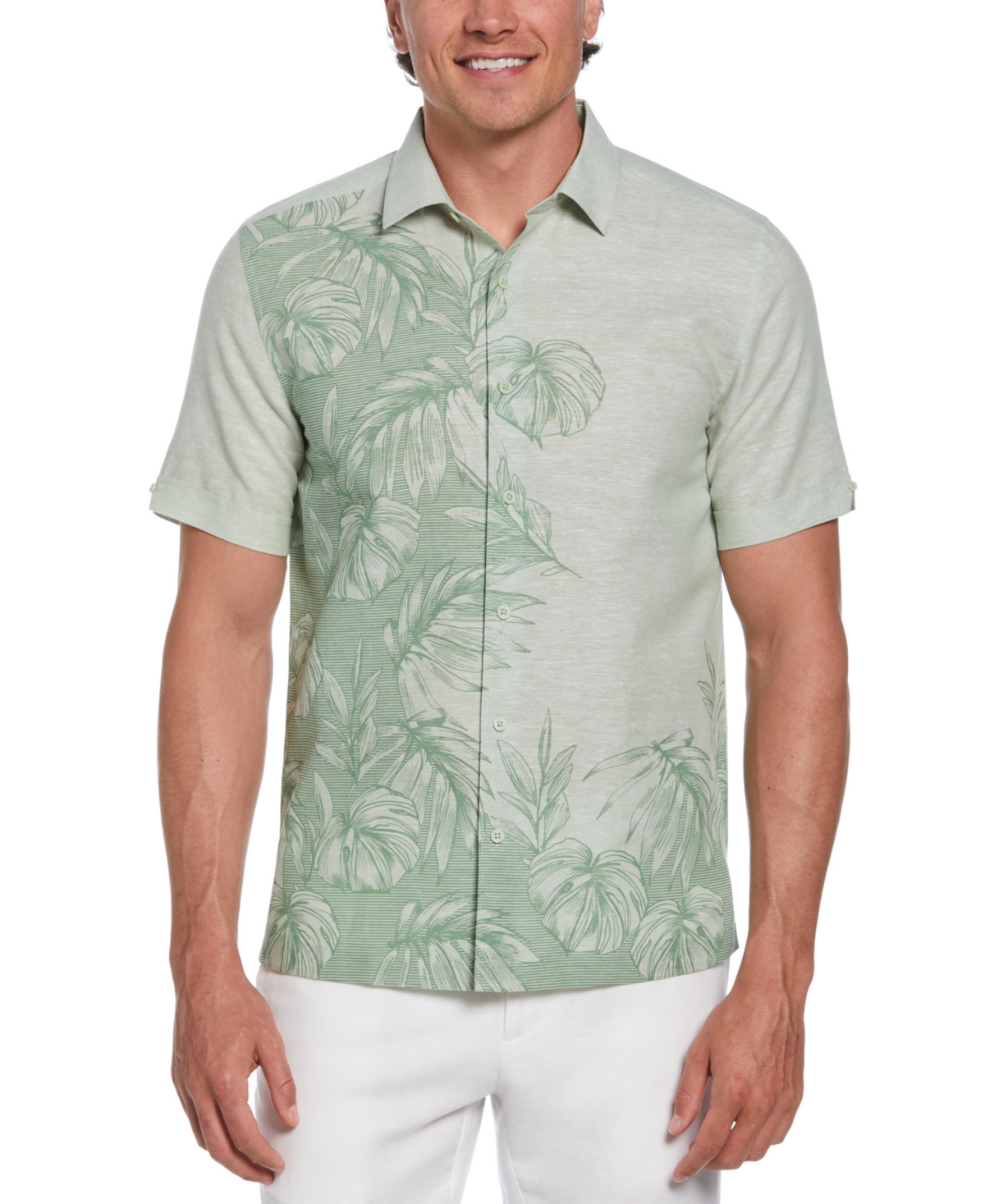 Cubavera Men's Short Sleeve Button-front Tropical Print Shirt In Basil