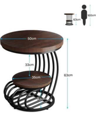 Round End Table: 2 Tiers Faux Marble Side Table with Storage Shelf, Bedside Nightstand, Metal Arc-Shaped Frame Accent Table