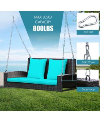 2-Person Wicker Hanging Porch Swing with 2 Back Cushions and 1 Seat Cushion