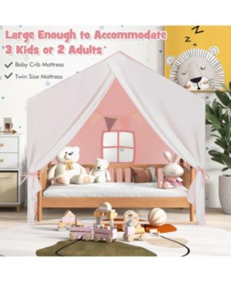 Kid's Play Tent with Washable Cotton Mat and Flag Banner