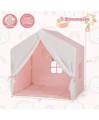 Kid's Play Tent with Washable Cotton Mat and Flag Banner