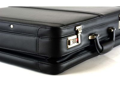 Mens Briefcase Expandable Genuine Leather Attache Briefcase For Men Dual Combination Lock Business Case