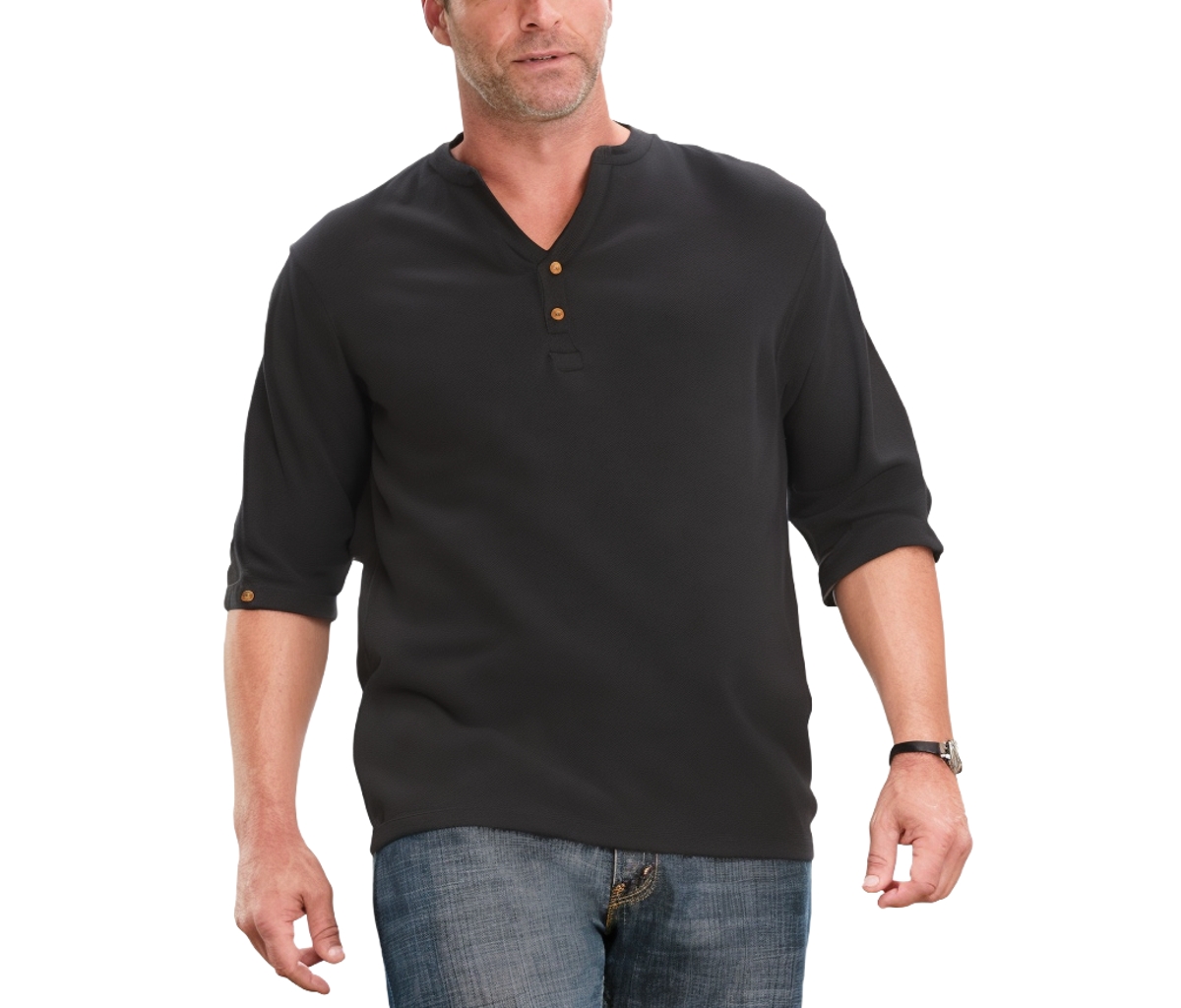 Big & Tall Gauze Mandarin Collar Shirt - Midnight teal
