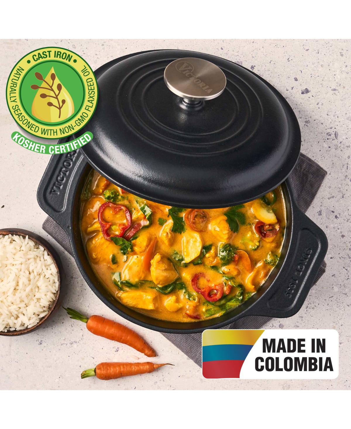 Victoria 2-quart Cast Iron Preseasoned Dutch Oven With Lid And Dual Handles In Black