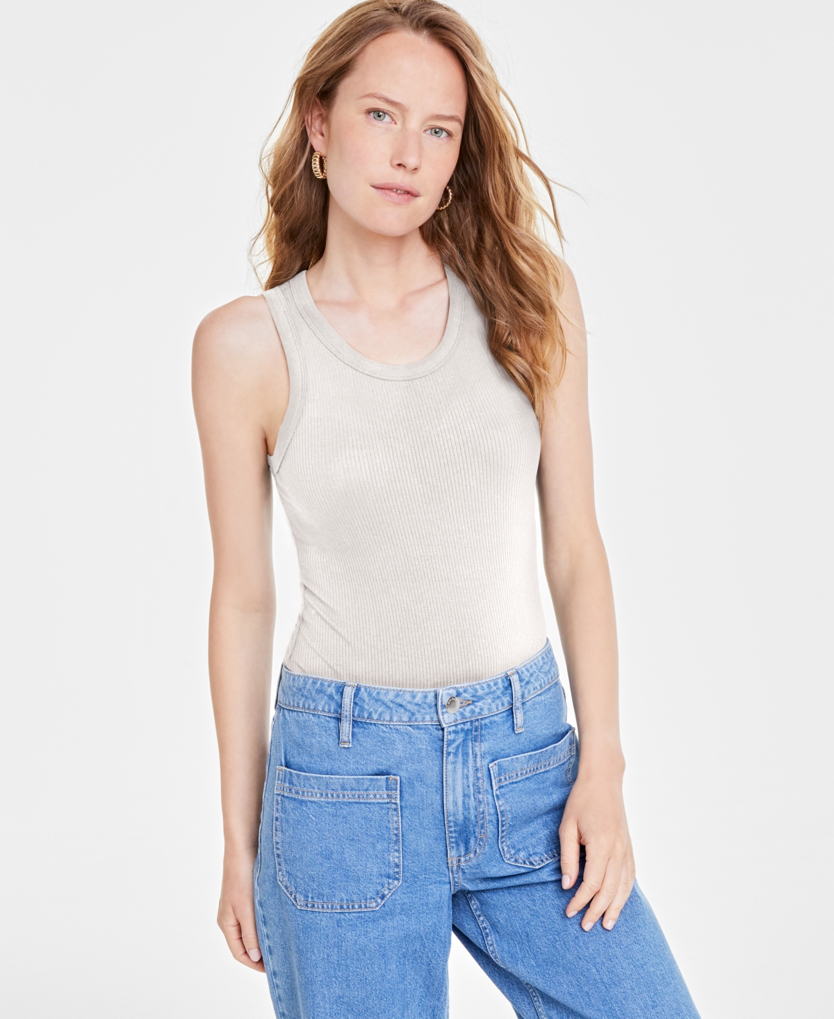On 34th Women's Sleeveless Ribbed Bodysuit, Washed White, Created For Macy's