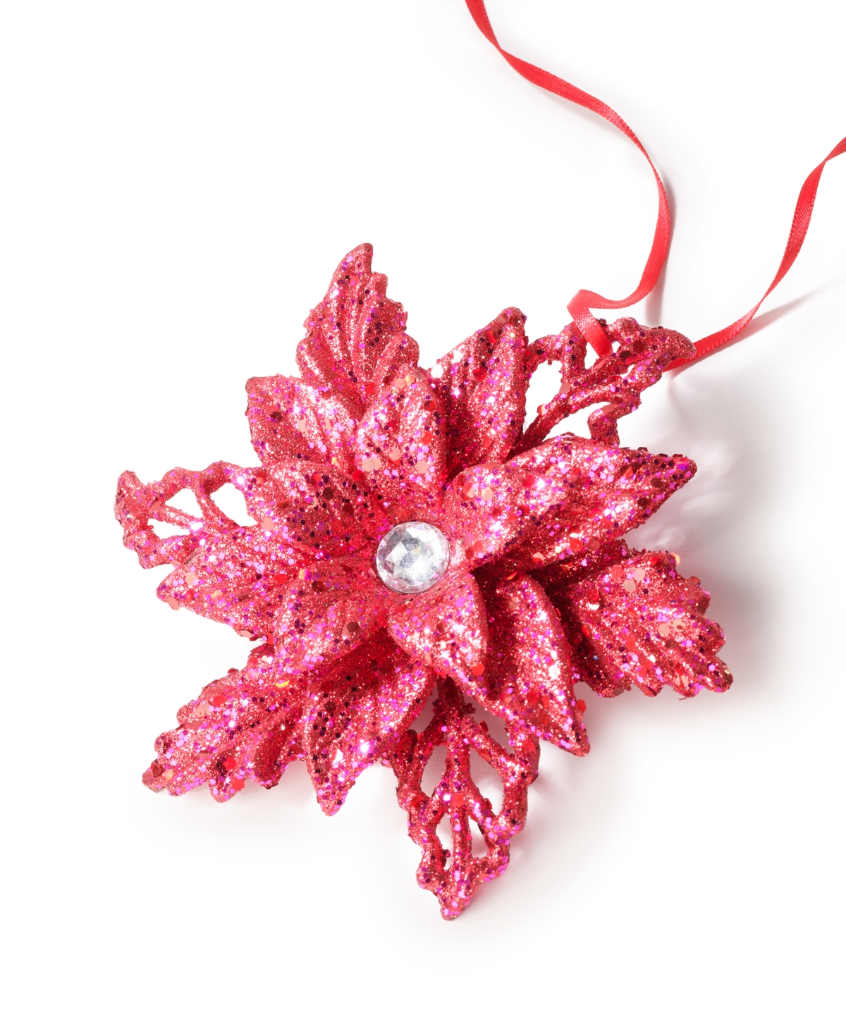 Holiday Lane Burgundy and Blush Glittered Flower Ornament, Exclusively at Macy's
