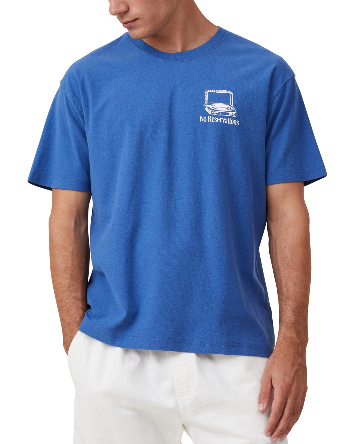 Cotton On Men's Premium Loose Fit Art T-shirt In Washed Cobalt,vinyl