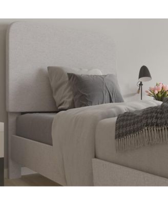 Remi Twin Platform Bed with Headboard - Fabric Upholstered Frame - 14 Wooden Slats - No Box Spring Required