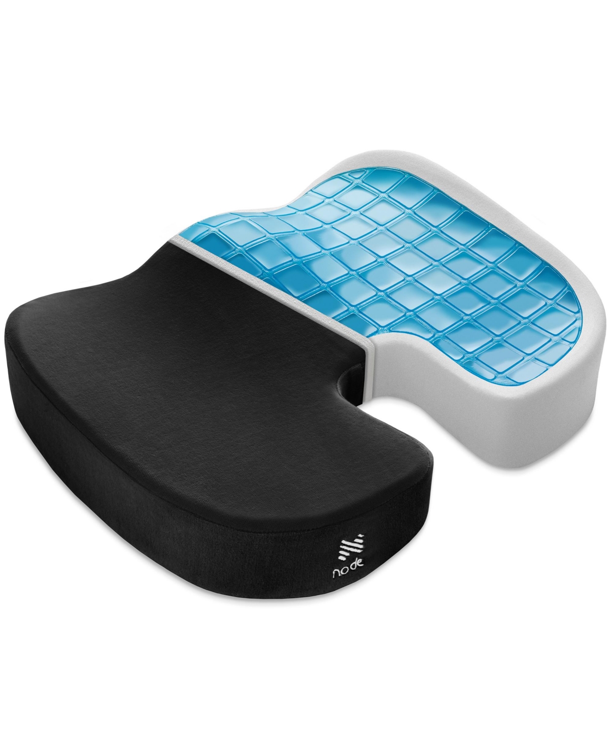 Node Gel-Enhanced Memory Foam Seat Cushion, Velour Ergonomic Orthopedic Comfort Pad, Ideal Pillow for Office Desk Chair, Wheelchair, Car & Truck - Bla
