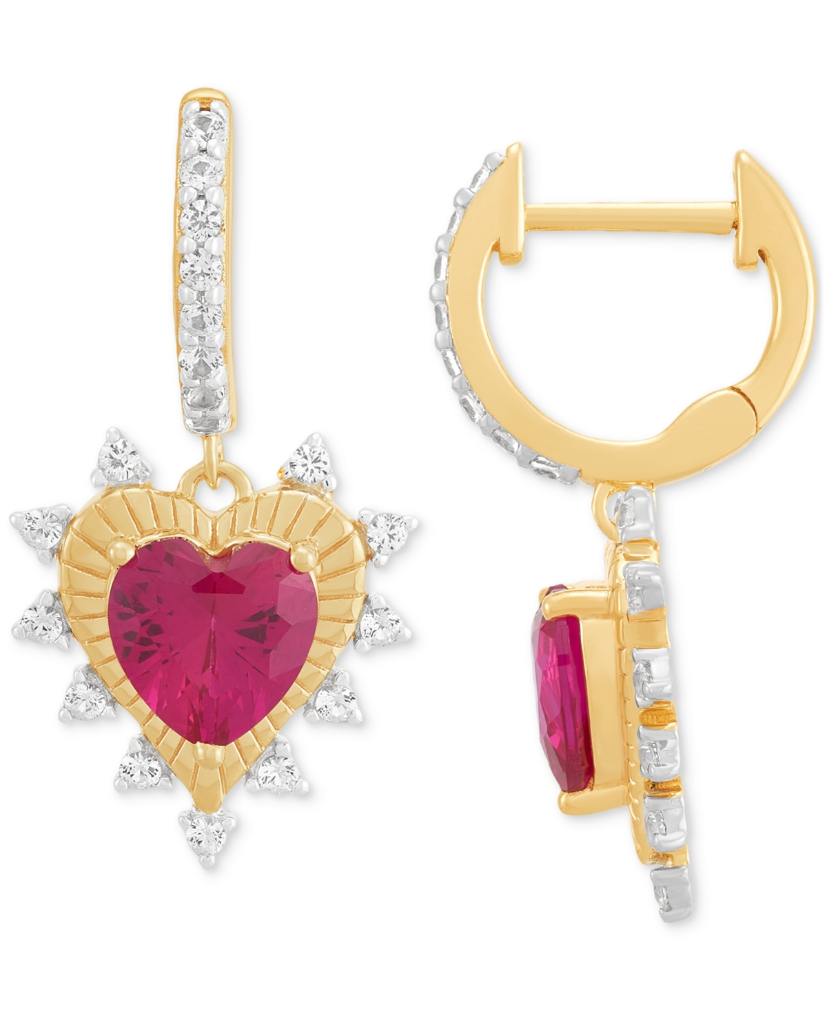 Macy's 2-pc. Set Lab Grown Ruby (4-1/5 Ct. T.w.) & Lab Grown White Sapphire (5/8 Ct. T.w.) Heart Pendant Ne In Ruby
