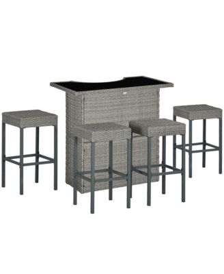 5pc Rat Wicker Bar Set, High Top Outdoor Table and Chairs,