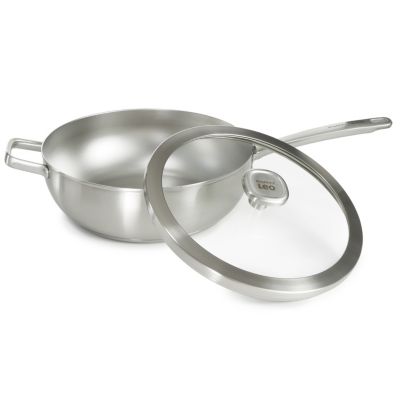 Graphite Recycled 18/10 Stainless Steel Wok Pan 11", 5.2qt. With Glass Lid
