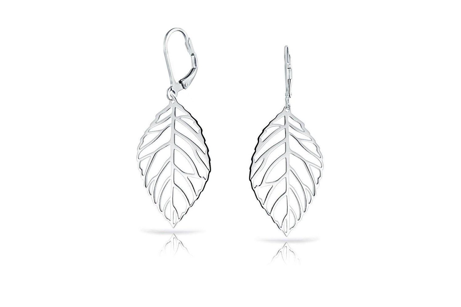 Boho Cut-Out Leaf Dangle Earrings Sterling Silver Lever Back Lightweight