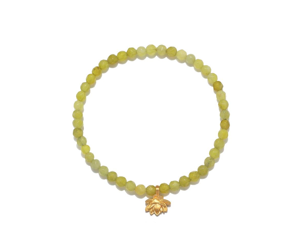 Abundant Fortune Lotus Olive Jade Gemstone Bracelet - Green