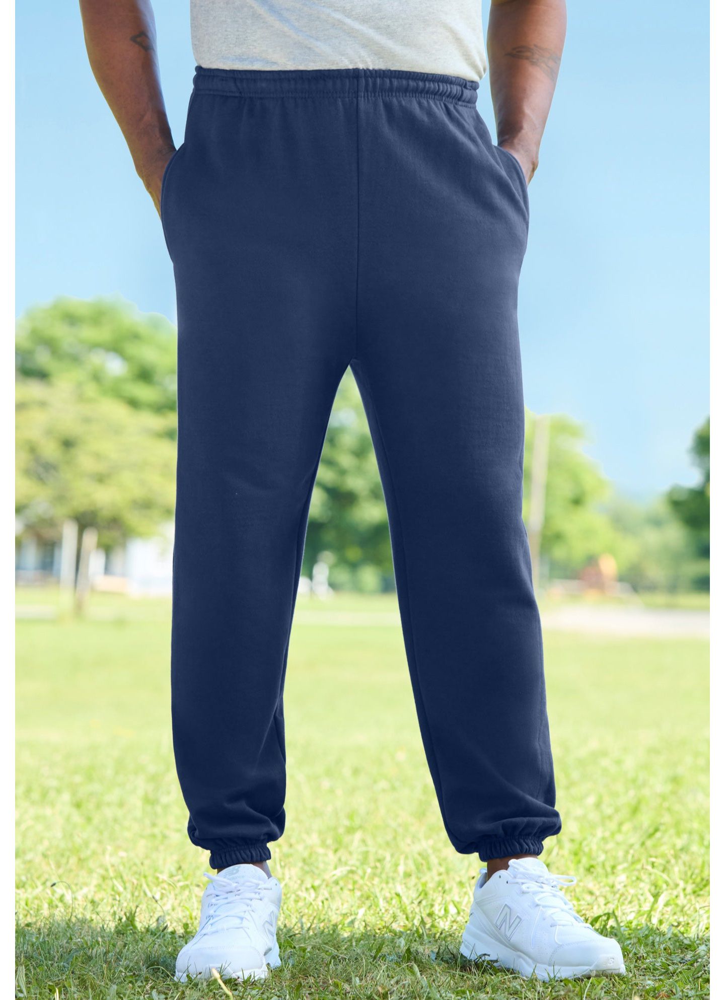 Мужские брюки KingSize Fleece Elastic Cuff Sweatpants, цвет: Чёрный — фото 3