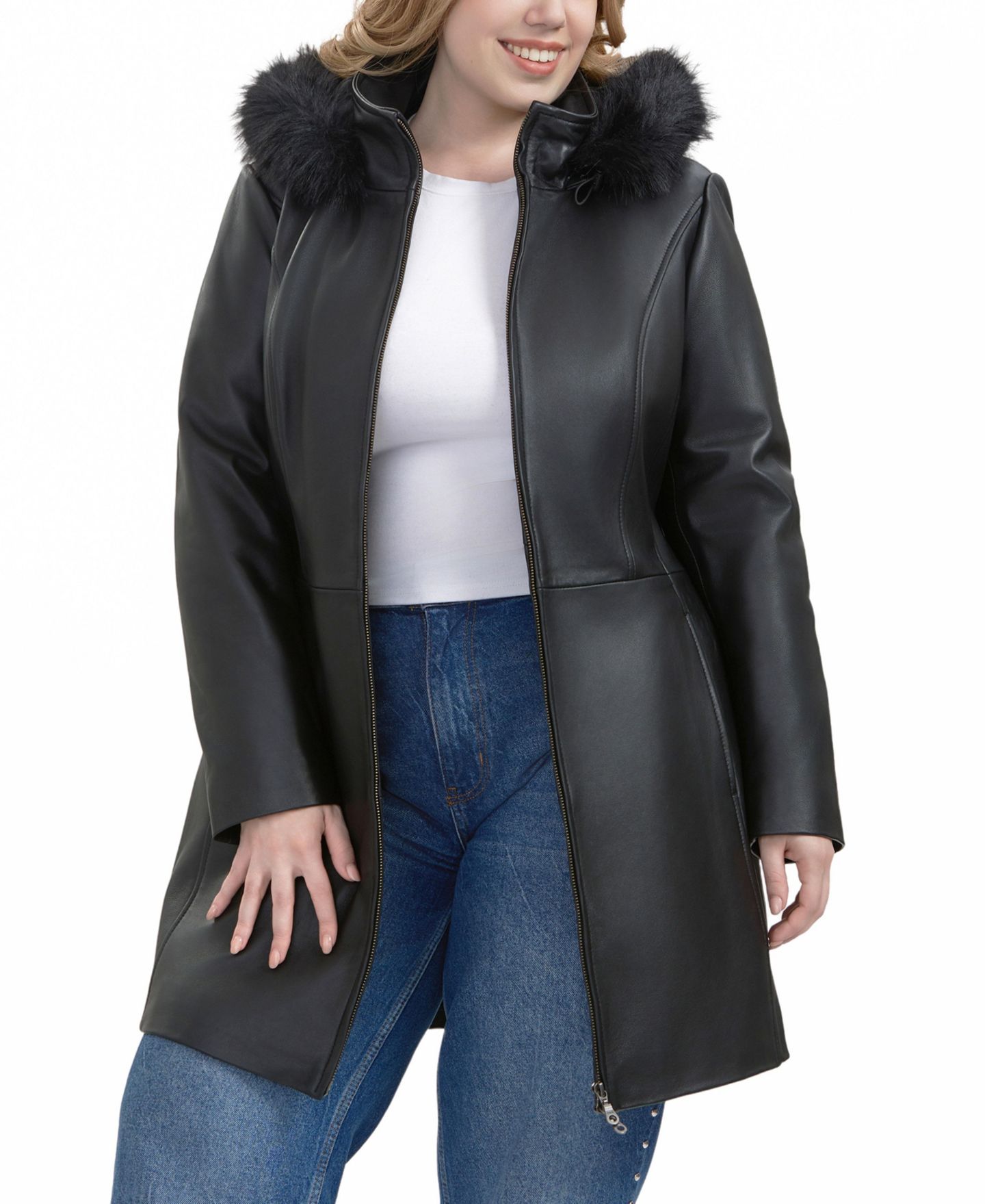 Женская куртка BGSD Plus Size Greta Leather Parka, цвет: Чёрный — фото 3