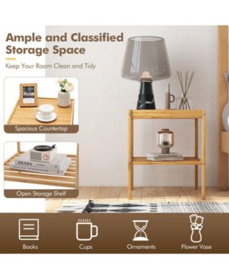 2 Pieces 2-Tier Bamboo Nightstand for Living Room Bedroom