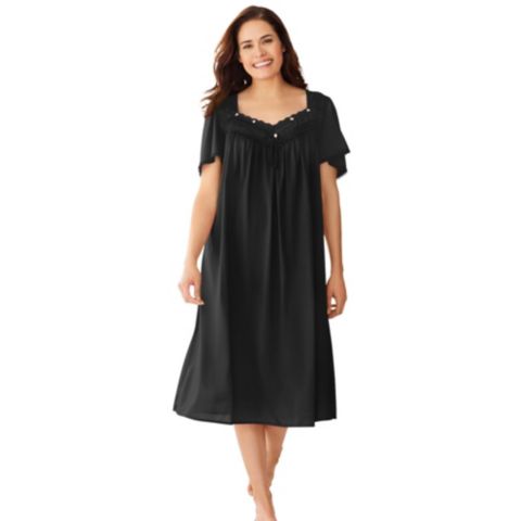Женские платья Only Neccessities Plus Size Only Necessities Short Silky Lace-Trim Gown, цвет: Чёрный