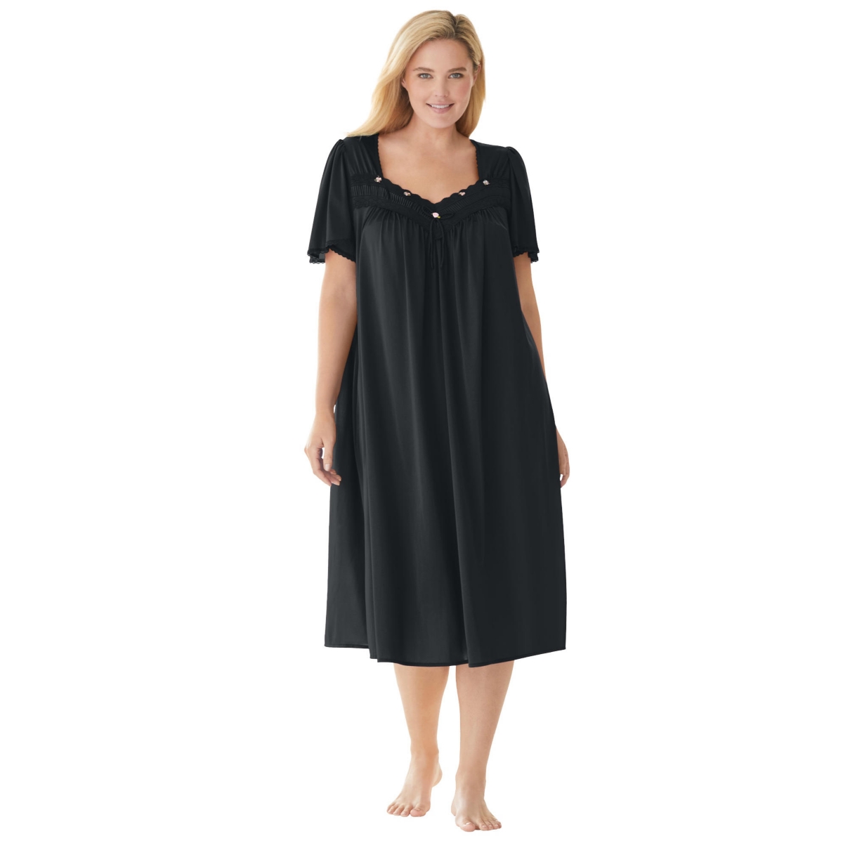 Only Neccessities Plus Size Only Necessities Short Silky Lace-Trim Gown