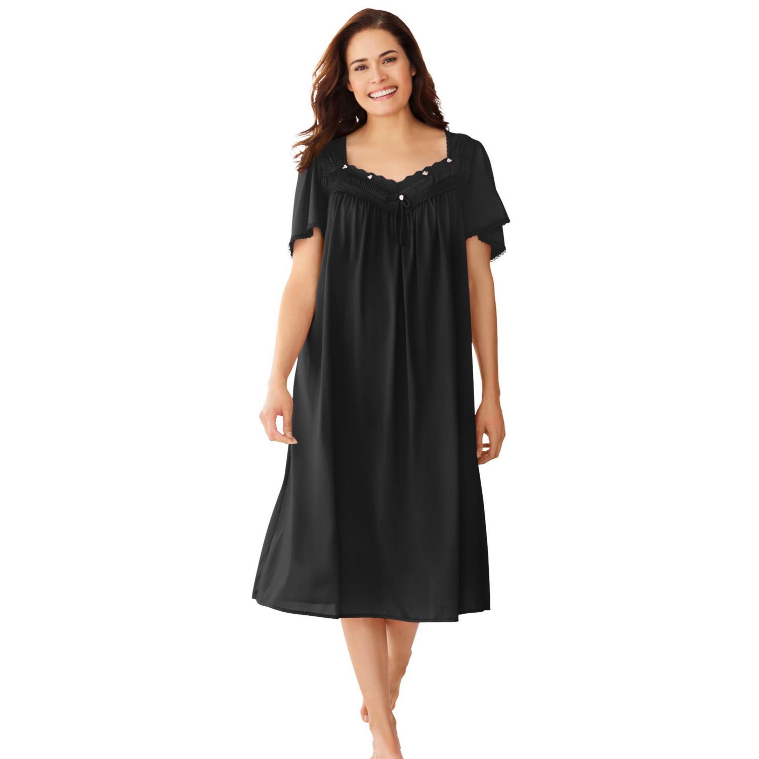 Plus Size Only Necessities Short Silky Lace-Trim Gown