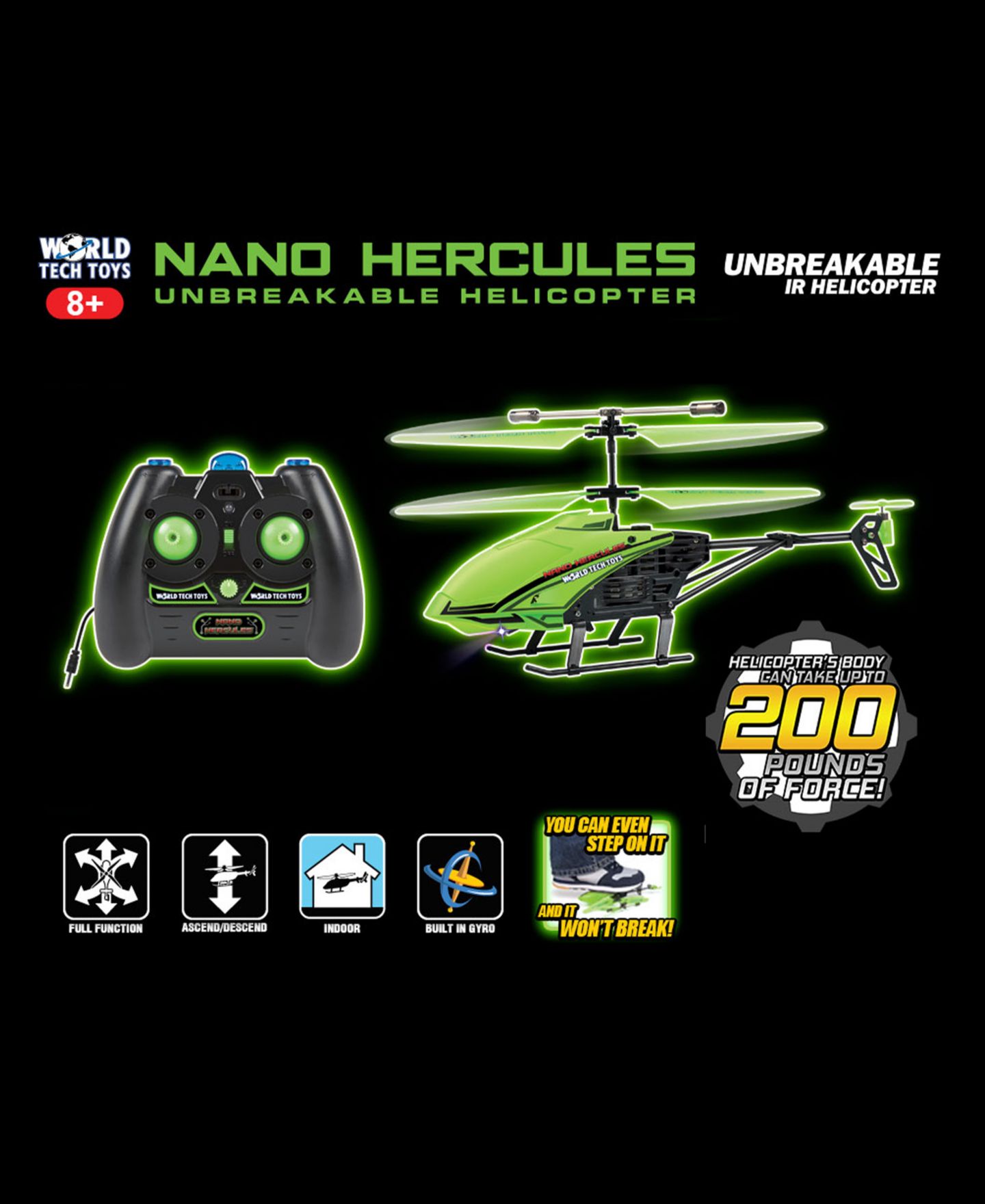 Детская игрушка World Tech Toys Nano Hercules Gyro Glow-in-the-Dark RC Helicopter — фото 2