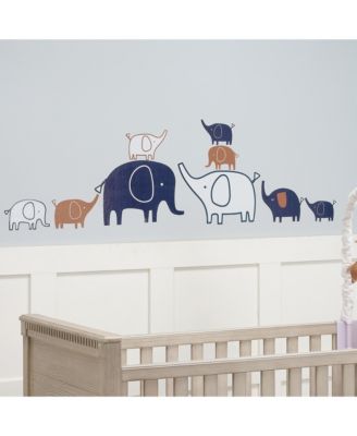 Playful Elephant Blue/White/Caramel Nursery Wall Decals/Stickers