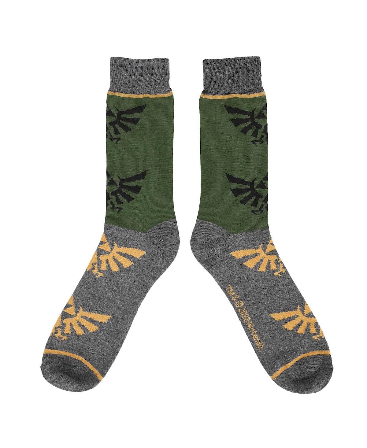 The Legend of Zelda Men's Legend of Zelda Triforce Icon on Olive and Gray Casual Crew Socks