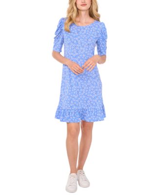 CeCe - Women's Printed Round-Neck Puff-Sleeve Knit Dress