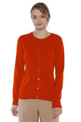 Women's 100% Cashmere Button Front Long Sleeve Crewneck Cardigan Sweater
