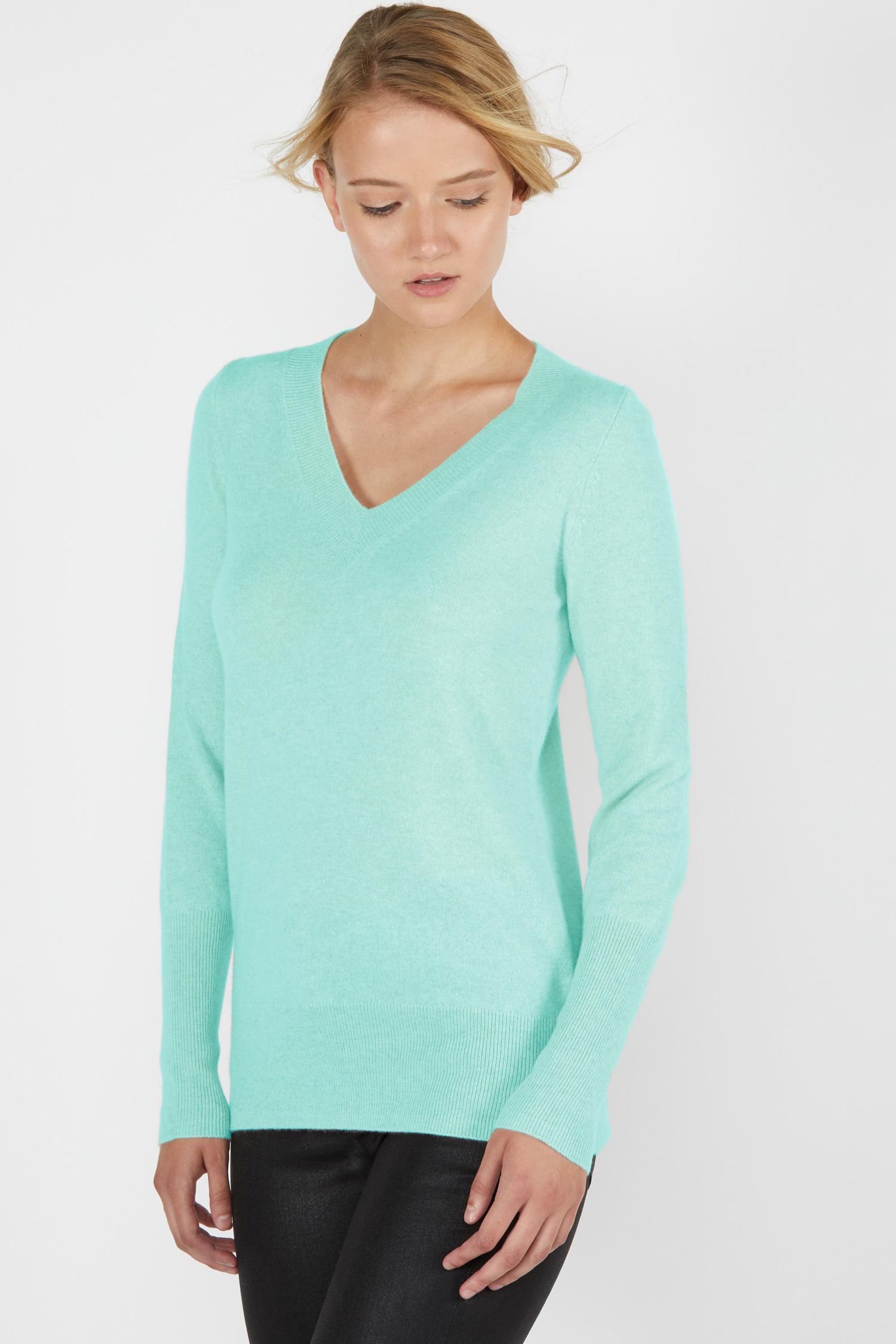 Women's 100% Pure Cashmere Long Sleeve Ava V Neck Pullover Sweater