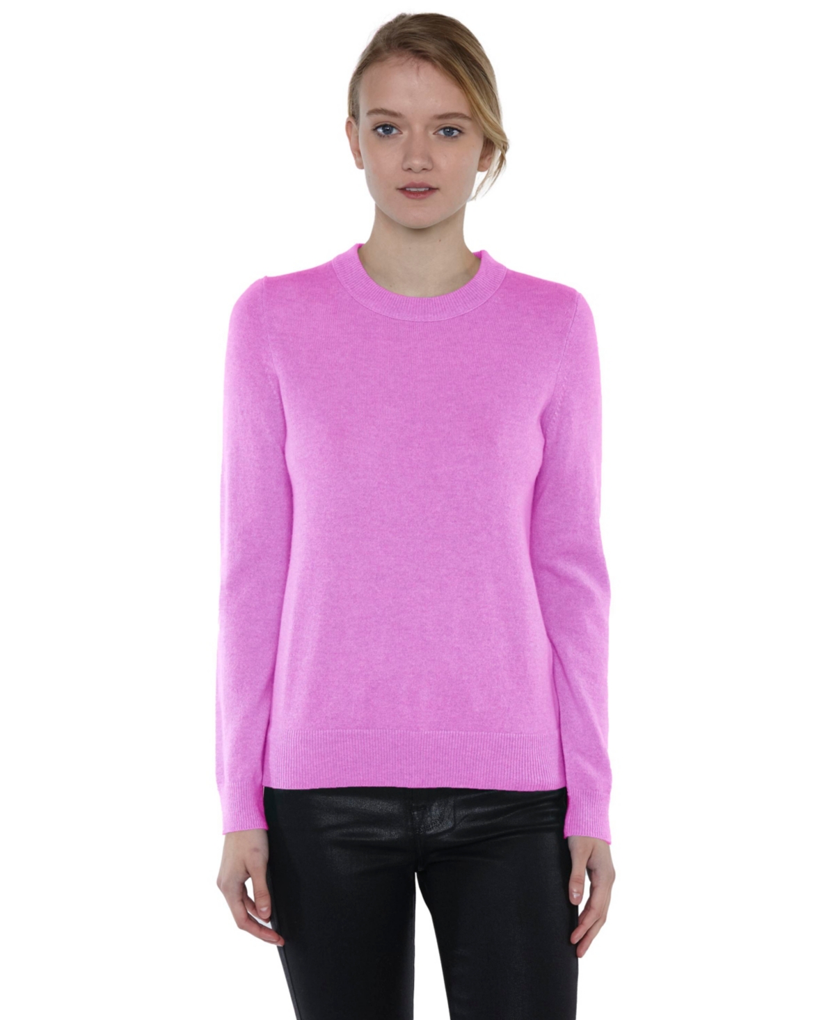 Women's 100% Pure Cashmere Long Sleeve Crew Neck Pullover Sweater (1362, Lime, X-Small ) - Orchid