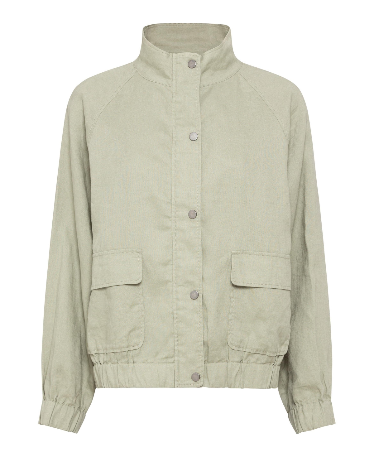 Olsen Women's 100% Linen High Collar Zip Front Jacket