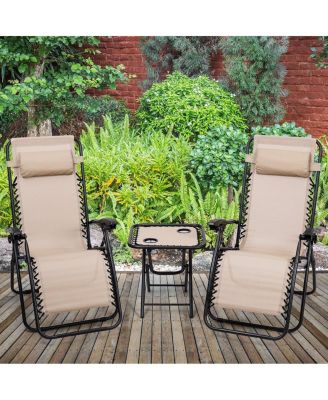 3 Pieces Folding Portable Zero Gravity Reclining Lounge Chairs Table Set Outoor Conversation Sets