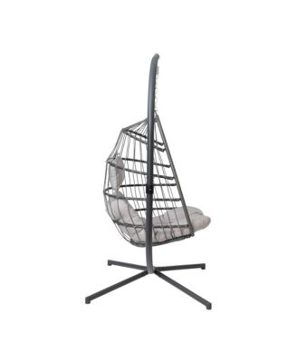 Riley Foldable Woven Hanging Egg Chair With Removable Cushion And Stand For Indoor And Outdoor Use