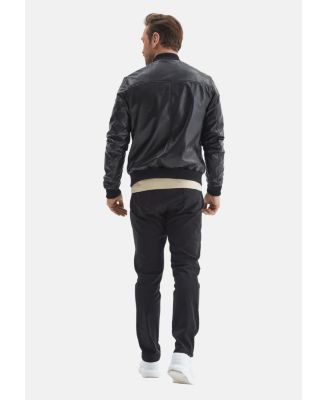 Men's Leather Bomber Jacket, Black
