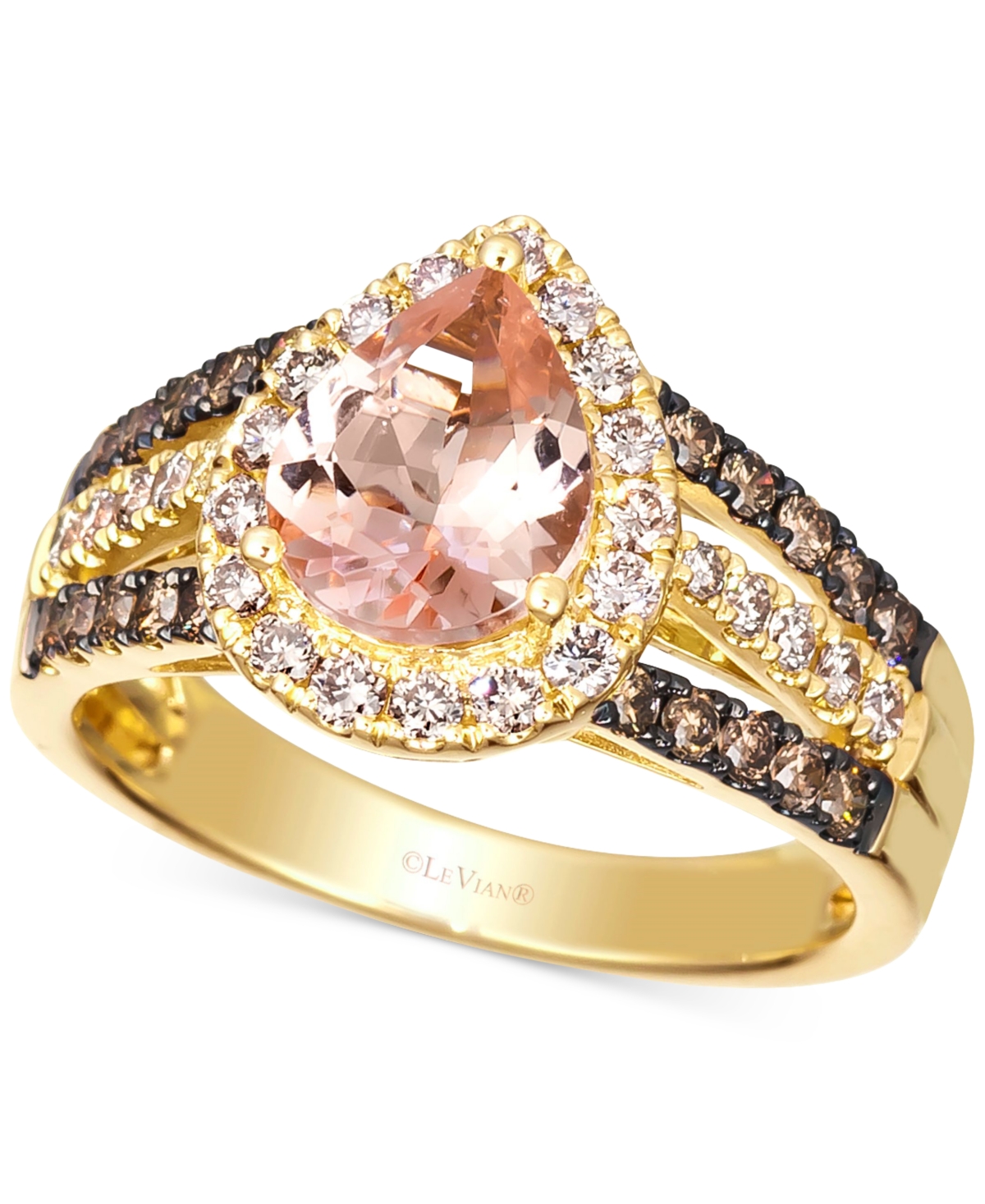 Le Vian Peach Morganite (1-1/10 ct. t.w.) & Diamond (3/4 ct. t.w.) Pear Halo Ring in 14k Rose Gold (Also Available in 14K White Gold or 14k Yellow Gol