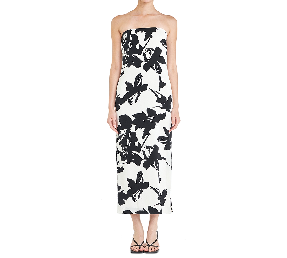 endless rose Women's Printed Strapless Maxi Dress -blac